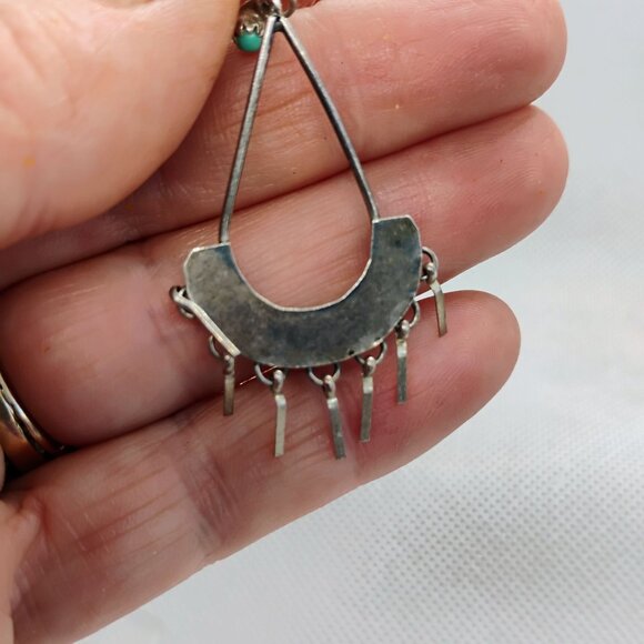 Vintage Zuni Snake Eye Turquoise Dangle Chandelier Earrings Sterling Silver - Picture 5 of 5